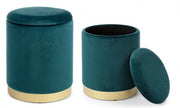 Set of 2 Poufs in velvet with container Blue POLINA