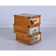 Chest of drawers with 3 multicolor decorated drawers in mango wood 55x38xh.55 cm