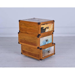 Chest of drawers with 3 multicolor decorated drawers in mango wood 55x38xh.55 cm