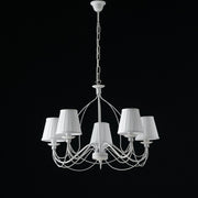 Shabby white iron chandelier five lights white lampshades 69x h45 cm