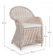 Armchair with new white cushion in natural fibers