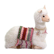 Seated white llama with bells cm37,5x17h37