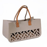 Cream felt bag with perforated walnut handles cm40x20h26
