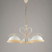 Chandelier in iron ivory gold three lights white and amber glass 68x h43 cm