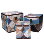 Faux leather box 1-3 morocco blue square cm24x24h24