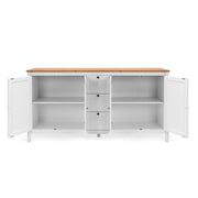 (2c) White 4-door 3-drawer sideboard with oak top 180x40xh.90 cm (BERGEN51BI)