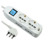 Quality power strip with switch, equipped with 2 Schuko sockets and 4 bivalent 10/16A sockets - Electraline brand.