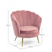 Retro armchair in peacock pink velvet cm 80 x 76 x 84 h