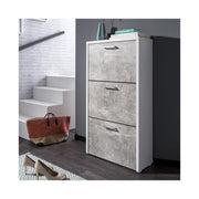 Shoe rack with 3 flaps, white and concrete structure, 61x25xh.115 cm