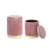 Set of 2 Poufs in velvet with POLINA Antique Pink container