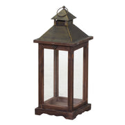 Rectangular dark brown wooden lantern cm19x19h42,5